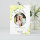 Ovale Hochzeit des Gelben Fotos Save The Date (Stehend Vorderseite)