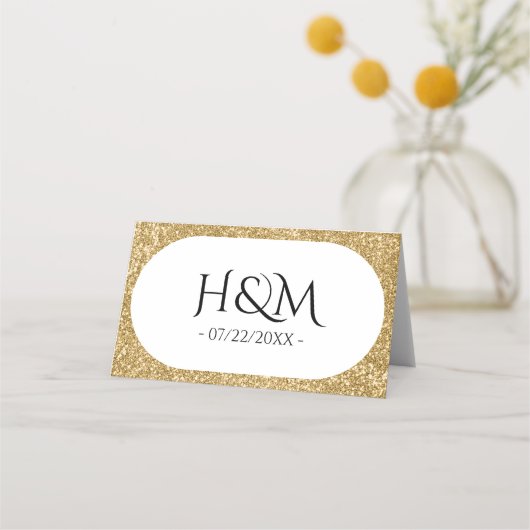 Ovale Hochzeitsempfehlung für White & Gold Glitzer Platzkarte (Rückseite)