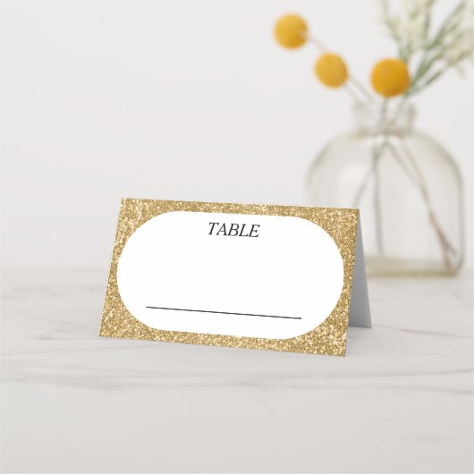 Ovale Hochzeitsempfehlung für White & Gold Glitzer Platzkarte (Vorderseite)