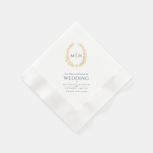 Ovale Hochzeitskleider aus Blauem und Goldblatt Serviette (Ecke)