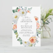 Ovale Hochzeitskleider mit weißem Blumenmotiv Einladung (Stehend Vorderseite)