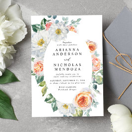 Ovale Hochzeitskleider mit weißem Blumenmotiv Einladung