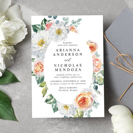 Ovale Hochzeitskleider mit weißem Blumenmotiv Einladung