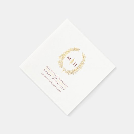 Ovale Kranzkunst Blätter Goldrot-Monogramm-Hochzei Serviette (Ecke)