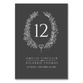 Ovale Kronenblattkohle, grau-weiße Hochzeit Tischnummer (Vorderseite)