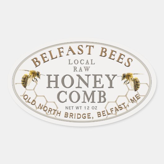 Ovale lokale Honigwabenkolben mit realistischem Bi Ovaler Aufkleber (Vorderseite)