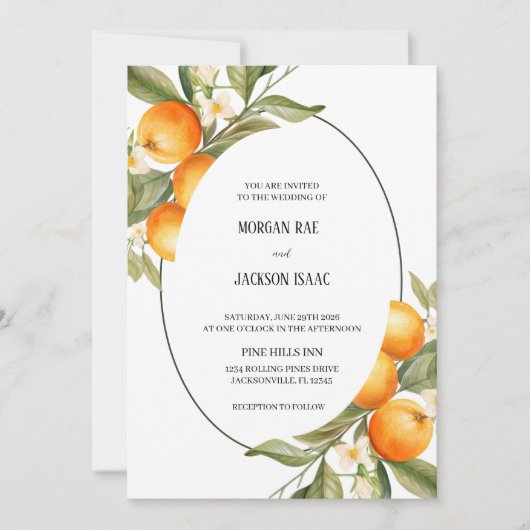 Ovale Orangen Hochzeitseinladung Einladung (Vorderseite)
