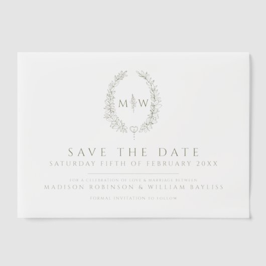 Ovale ovale Monogramm Save the Date Hochzeit Pergament Einladungen (Vorderseite)