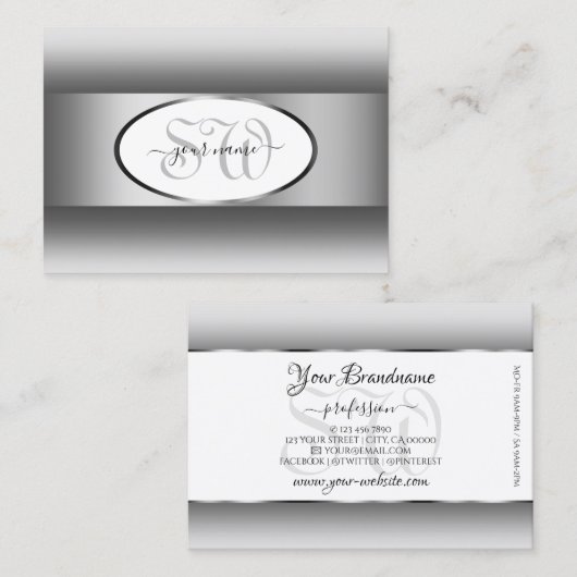 Ovale Silber-Rahmen mit grauem und weißem Gradient Visitenkarte (Vorne/Hinten)