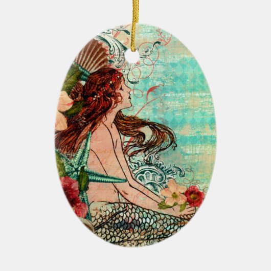 Ovale Verzierungs-Küste-Meerjungfrau Keramik Ornament (Vorne)