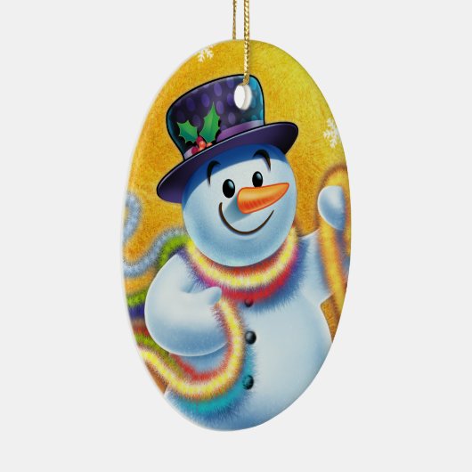 Ovale Weihnachtsbaumdekoration Snowman & tinsel. Keramik Ornament (Rechts)