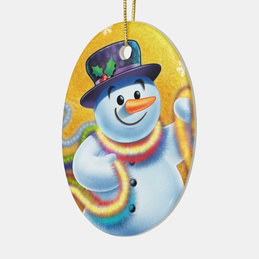 Ovale Weihnachtsbaumdekoration Snowman & tinsel. Keramik Ornament (Links)