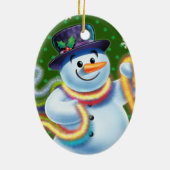 Ovale Weihnachtsbaumdekoration Snowman & tinsel. Keramik Ornament (Hinten)