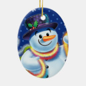 Ovale Weihnachtsbaumdekoration Snowman & tinsel. Keramik Ornament (Hinten)