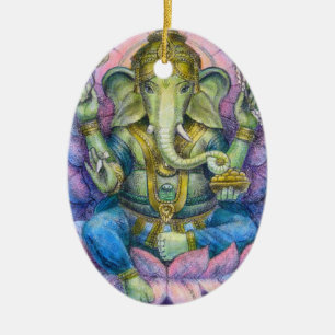 Ovale Weihnachtsverzierung Lotuss Ganesha Keramikornament