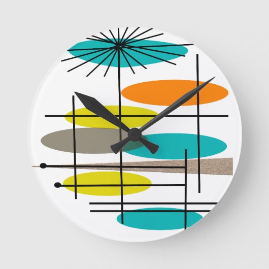 Ovalen des mittleren Jahrhunderts 5 Runde Wanduhr (Vorderseite)