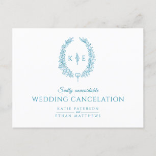 Ovaler Blätterkranz Monogramm Hochzeitsabsage Türk Ankündigungspostkarte