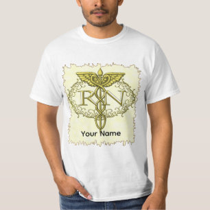 Ovaler Goldener Caduceus RN Krankenpfleger T-Shirt