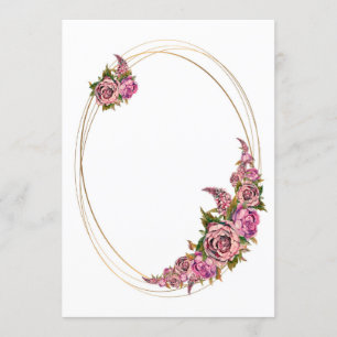 Ovaler Goldrahmen mit rosa Aquarellblumen Einladung
