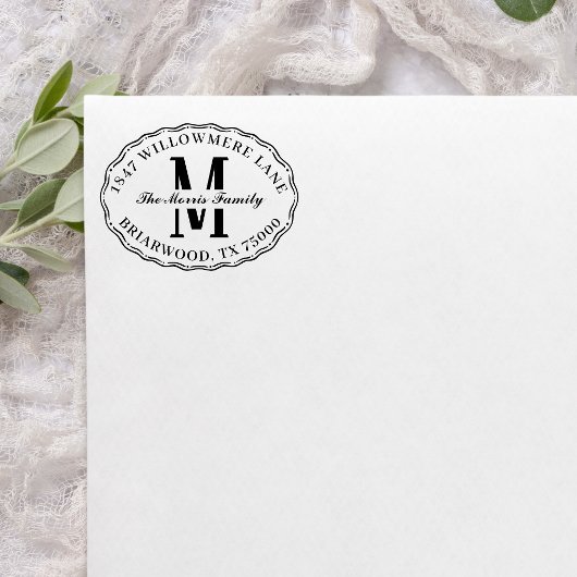 Ovaler Monogramm-Rücksende-Adresse  Permastempel