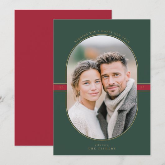 Ovaler Rahmen Neujahrsfoto Feiertagskarte (Vorne/Hinten)