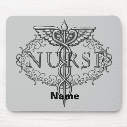 Ovaler silberner Caduceus-Krankenschwester Mousepad (Vorne)