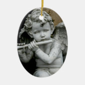 Ovaler Verzierungs-Engel, der seine Flöte spielt Keramik Ornament (Vorne)