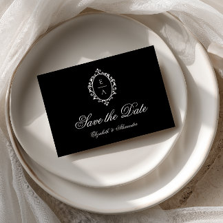 Ovaler Wappenschild Schwarz Old Money Hochzeit Ter Ankündigungspostkarte