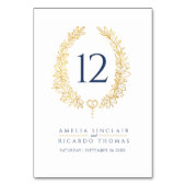 Ovales Blattgold auf einer Hochzeit mit weißem bla Tischnummer (Vorderseite)