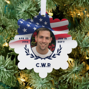 Ovales Foto amerikanischer Fahnen im liebenden Ged Ornament Karte