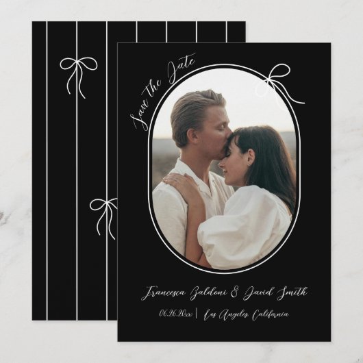 Ovales Foto mit dünner Kante und minimalem Bug Save The Date (Vorne/Hinten)