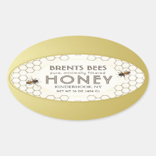 Ovales Honigetikett mit Bienen, Wabenrüben, Goldgr Ovaler Aufkleber