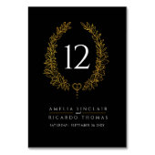 Ovales Kranz Blattgold weiß auf schwarzer Hochzeit Tischnummer (Vorderseite)
