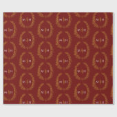 Ovales Leaf-Monogramm, das Gold auf dunkelrot zeic Geschenkpapier (Flach)
