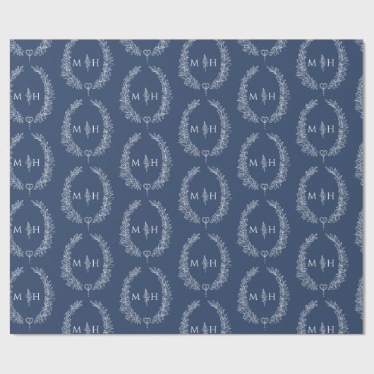 Ovales Leaf-Monogramm zeichnend dunkelblau auf Wei Geschenkpapier (Flach)