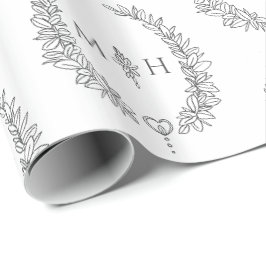 Ovales Leaf-Monogramm zeichnend dunkelgrau auf Wei Geschenkpapier
