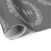 Ovales Leaf-Monogramm zeichnend dunkelgrau auf Wei Geschenkpapier (Rolleneckpunkt)