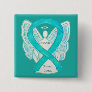 Ovarialkarzinom Aquamarin Awareness Ribbon Angel B Button