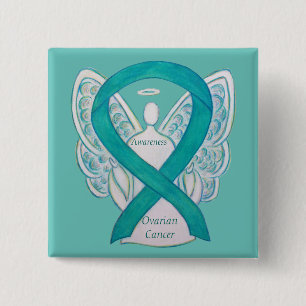 Ovarialkarzinom Aquamarin Awareness Ribbon Angel B Button