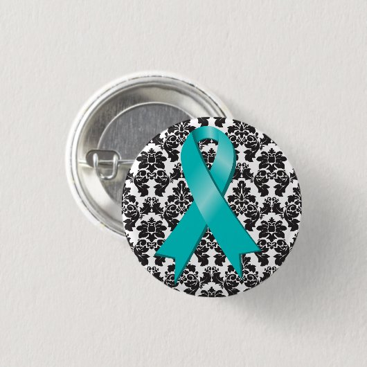 Ovarialkarzinom Aquamarine Schleife Button (Vorne & Hinten)