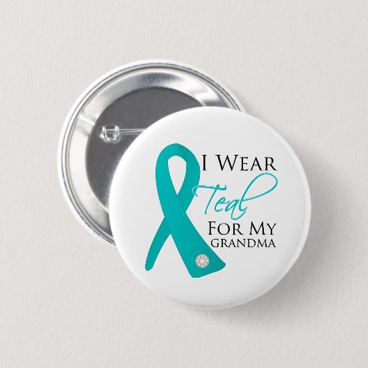 Ovarialkarzinom - Aquamarines Ribbon Button (Vorne & Hinten)