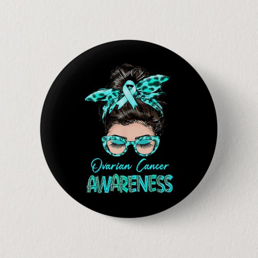 Ovarialkarzinom Bewusstsein Messy Bun Aquamarine S Button (Vorderseite)