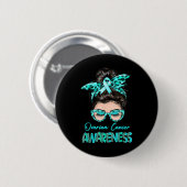 Ovarialkarzinom Bewusstsein Messy Bun Aquamarine S Button (Vorne & Hinten)