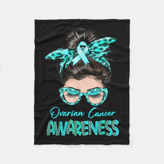 Ovarialkarzinom Bewusstsein Messy Bun Aquamarine S Fleecedecke (Vorderseite)