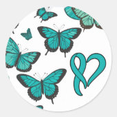Ovarialkarzinom-Bewusstseinsband und Schmetterling Runder Aufkleber (Vorderseite)