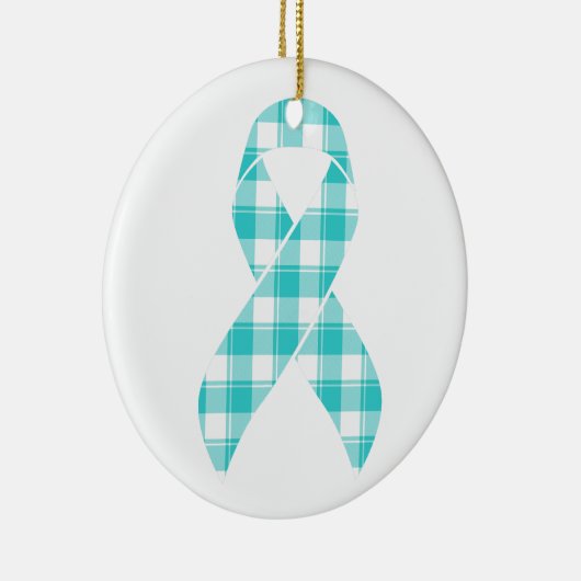 Ovarian Cancer Awareness Plaid Teal Ribbon Keramik Ornament (Rechts)
