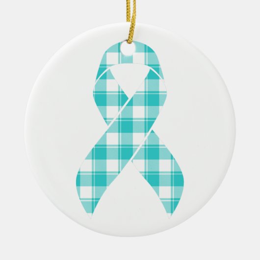 Ovarian Cancer Awareness Plaid Teal Ribbon Keramik Ornament (Vorne)