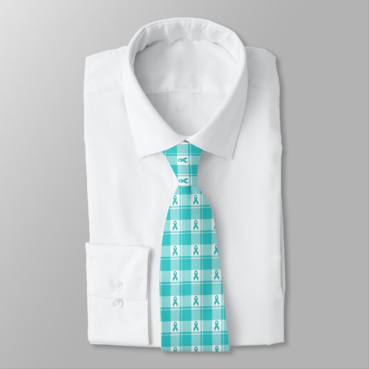 Ovarian Cancer Awareness Plaid Teal Ribbon Krawatte (Gebunden)