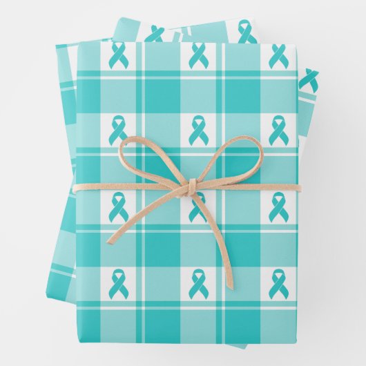 Ovarian Cancer Awareness Plaid Wrapping Paper Teal Geschenkpapier Set (Beispiel)