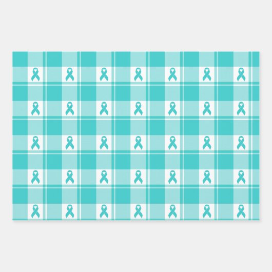 Ovarian Cancer Awareness Plaid Wrapping Paper Teal Geschenkpapier Set (Vorderseite)